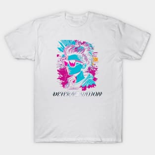 Young adult girl wearing sunglasses - T-shirt design - Retrofuturism, vector, 2D - Flat punk rock, graffiti - Determination. T-Shirt